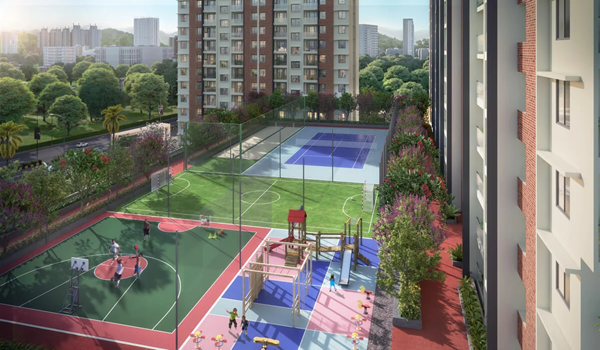 Basketball court render at Prestige Battersea within the sports zone