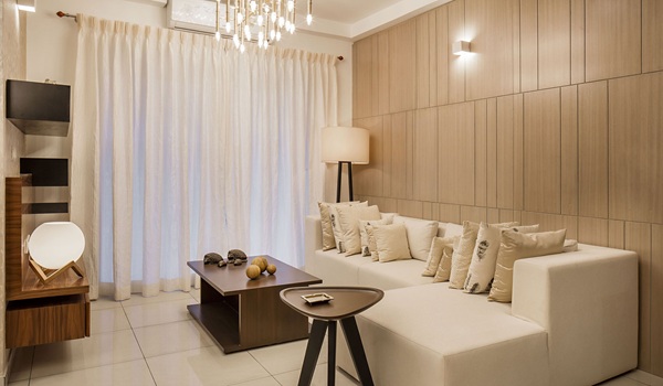 Living area render at Prestige Battersea showing an open-plan living and dining layout